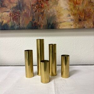 Set of 4 Graduated Brass Cylinder Candlestick Holders MCM